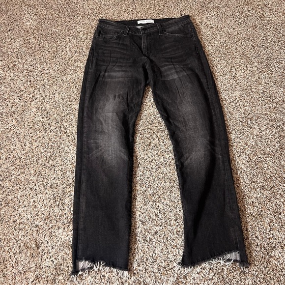 Flying Monkey Platinum Black Wash Distressed Frayed Hem Straight Leg Jeans - Picture 1 of 7